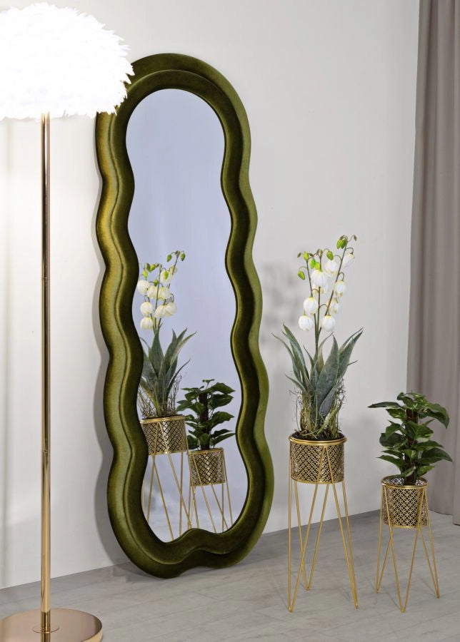 Specchio da Muro Miki Velluto Verde 60x4x160 cm in MDF e Poliestere e Specchio Verde