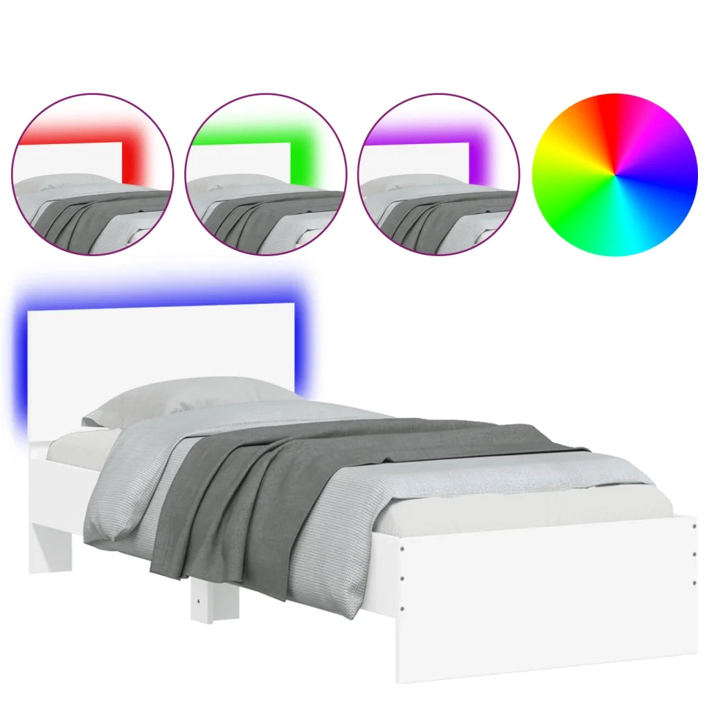 Giroletto con Testiera e LED-Struttura Letto con testiera Bianco 90x200 cm 162446