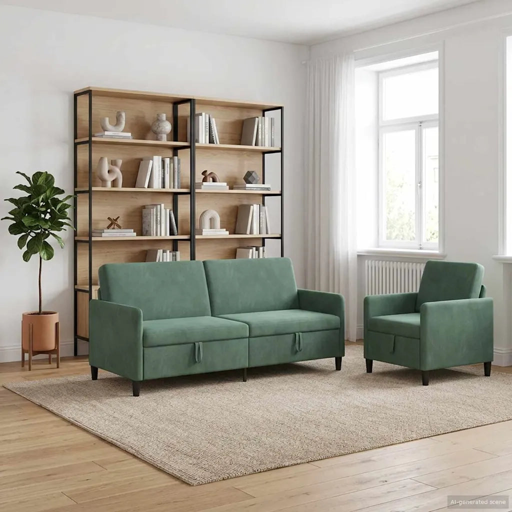 Set di Divani con Storage 2 pz Verde Mare Poliestere 3429257