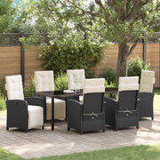 Set Pranzo Giardino 7 Pezzi con Cuscini in Rattan Sintetico Nero
