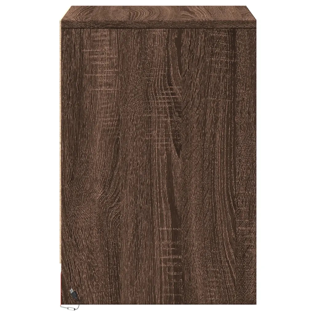 Set di 2 Comodini | Armadio da Notte | Mobiletto da notte con Luci LED Rovere Marrone in Legno Multistrato