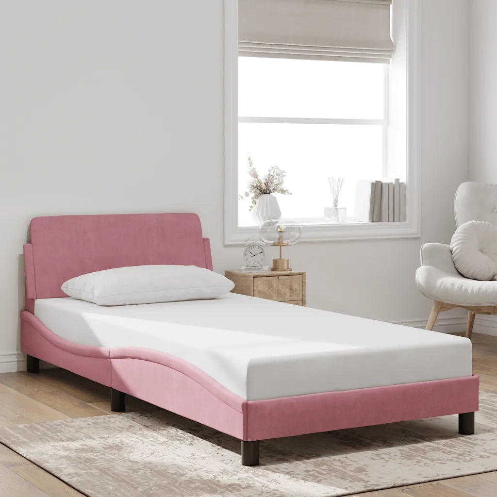 Giroletto con Testiera-Struttura Letto con testiera Dover Rosa 100x200 cm Velluto