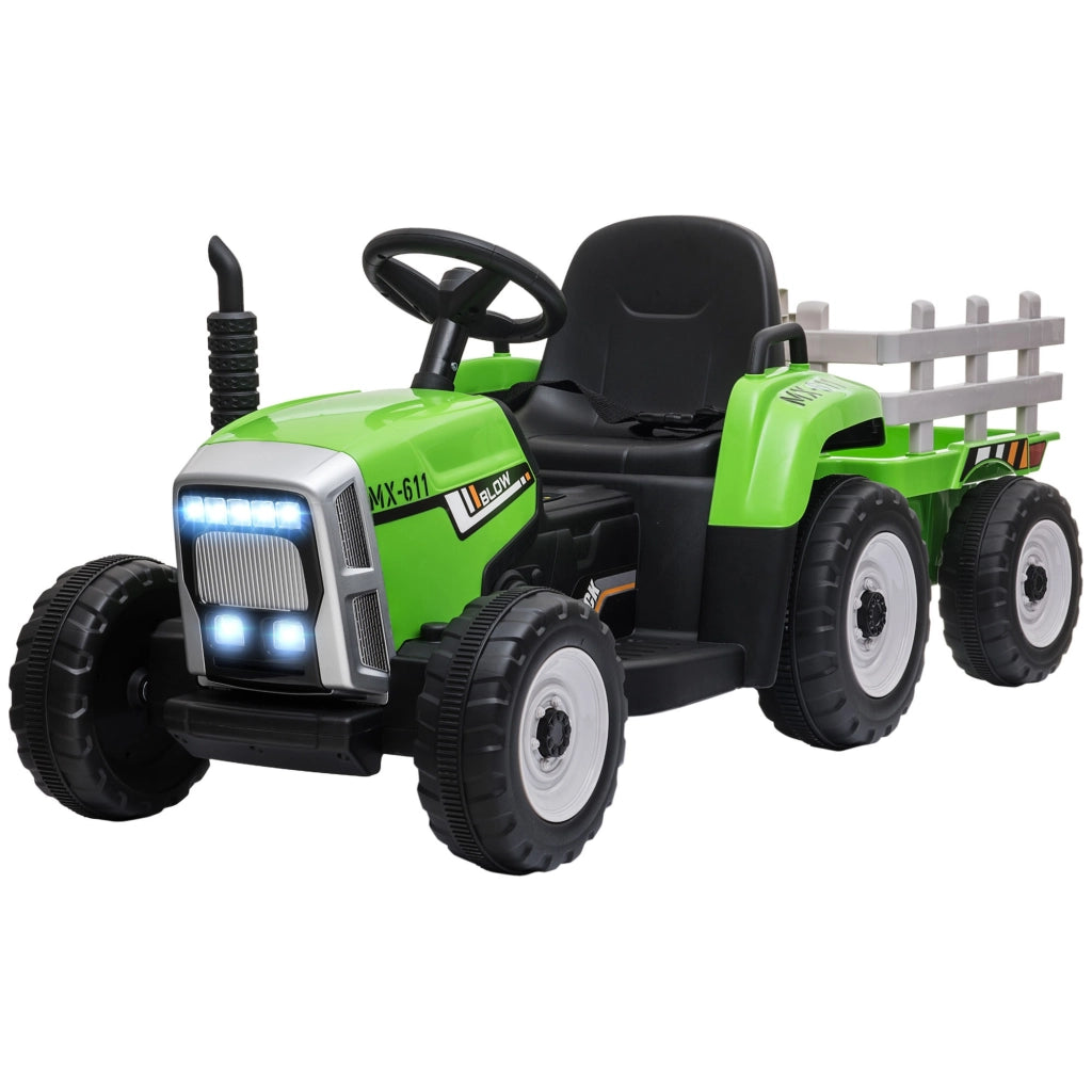EasyComfort Trattore Elettrico per Bambini 3-6 Anni con Rimorchio Rimovibile, Batteria 12V e Telecomando, Verde