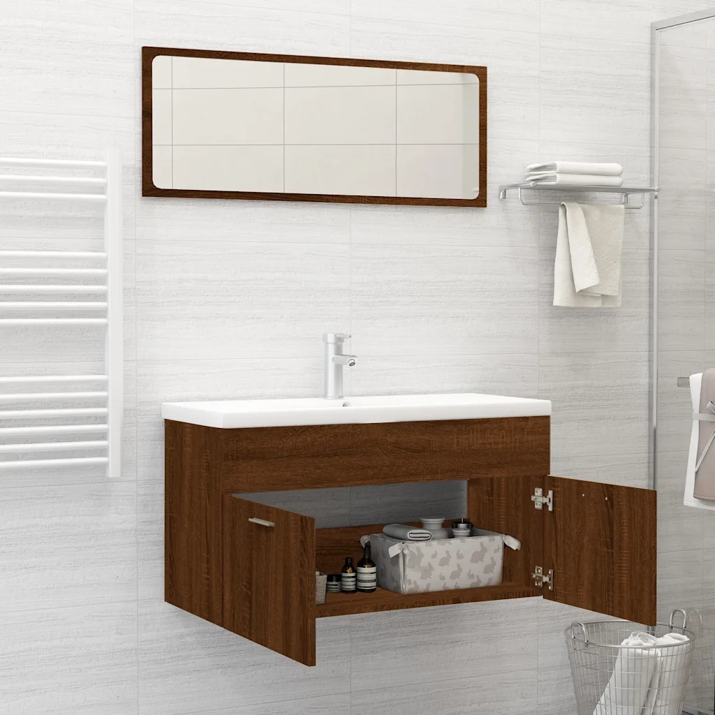 Set Mobili da Bagno | Armadio da bagno 2 pz Rovere Marrone in Legno Multistrato
