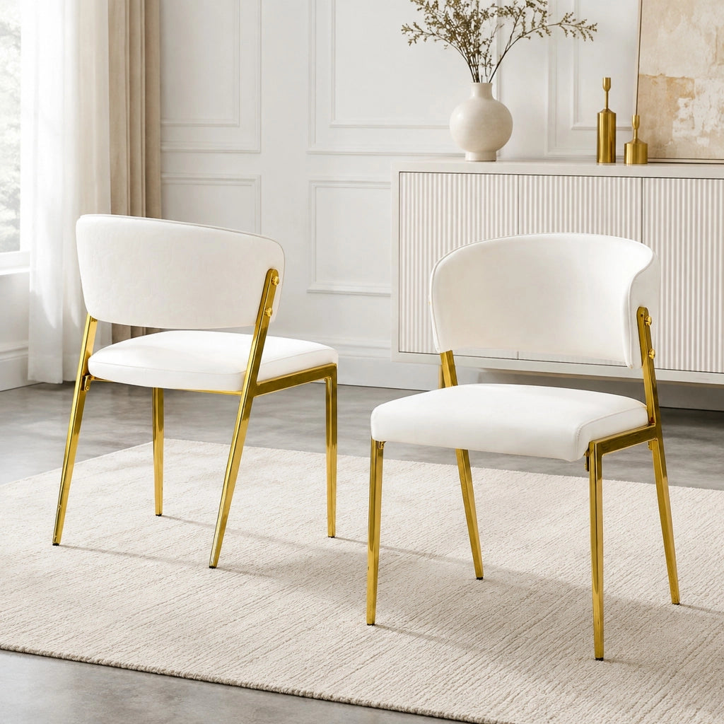 Sedia da pranzo 74x53.5x51 cm con schienale ergonomico in PU bianco