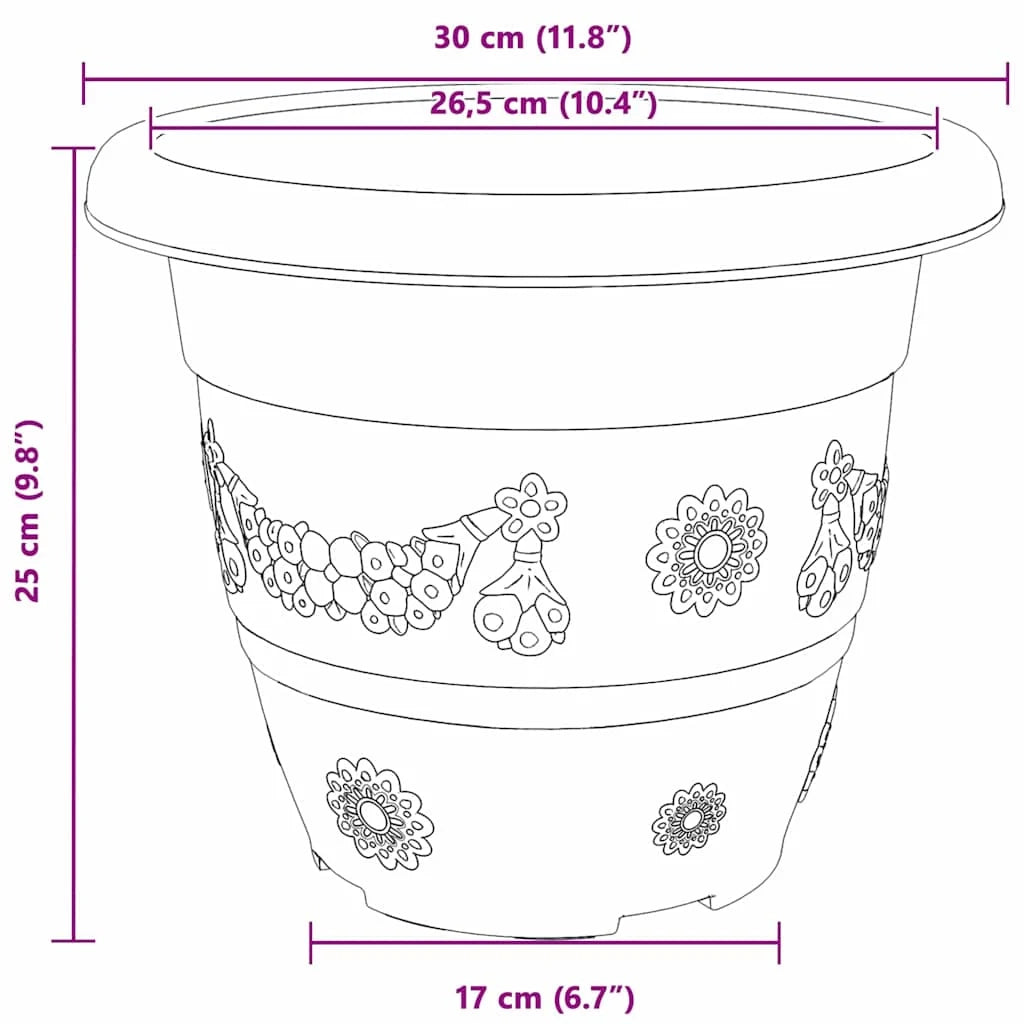 Set di 6 vasi da fiori rotondi moderni 30 x 30 x 25 cm leggeri e resistenti realizzati in plastica nera 02_0059328