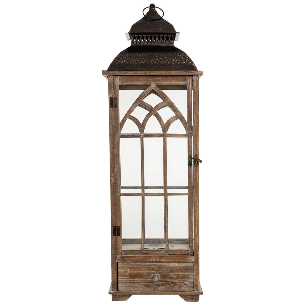 Lanterna in legno marrone 31,5x31,5x101h cm