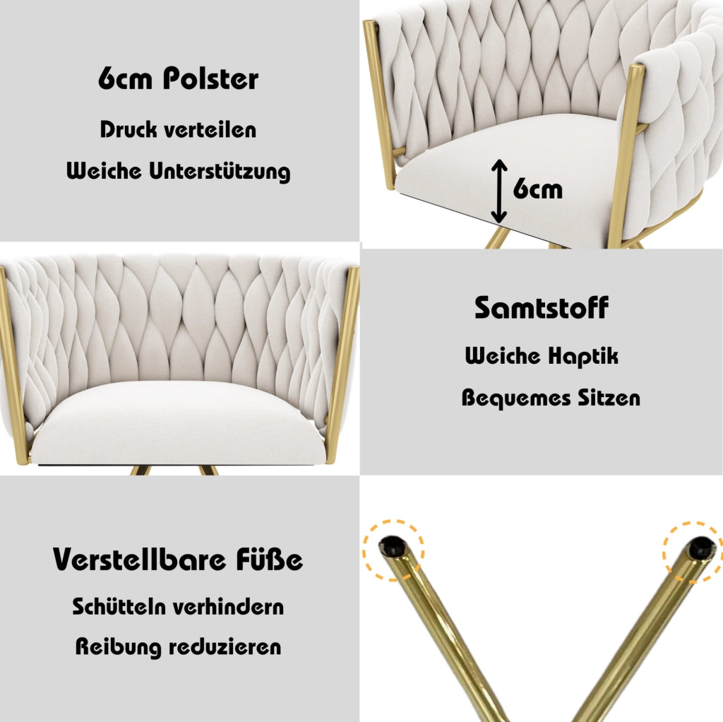 Set di 2 sedie da pranzo girevoli in velluto beige e oro