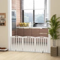 Cancellino per Cani Pieghevole a 3 Pannelli con 2 Supporti, in Legno Bianco, 155x30x61 cm