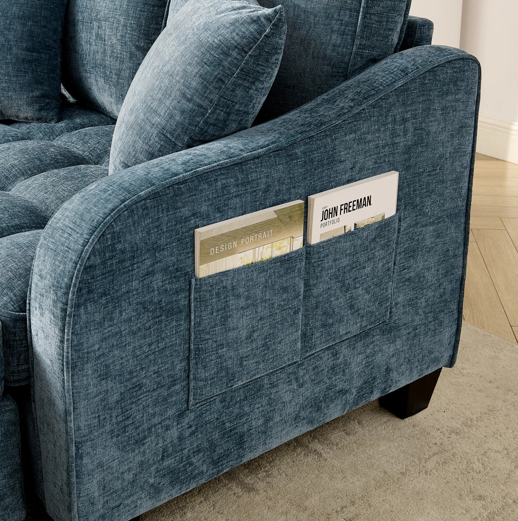 Divano letto trasformabile con pouf contenitore; eucalipto; blu; 132 x 129 x 93 cm