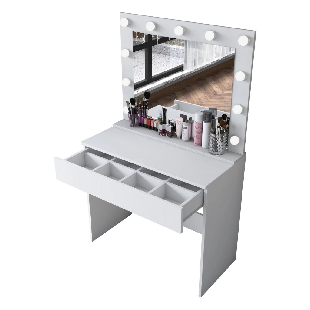 Mobile da Trucco Veggiano, Toeletta Specchio Incluso, 90x45x77h cm Bianco