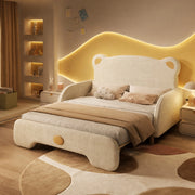 DESMIU Letto estraibile matrimoniale 2 posti con bordi morbidi e forma di orso, 140 × 200 cm e 140 × 105 cm, con materasso
