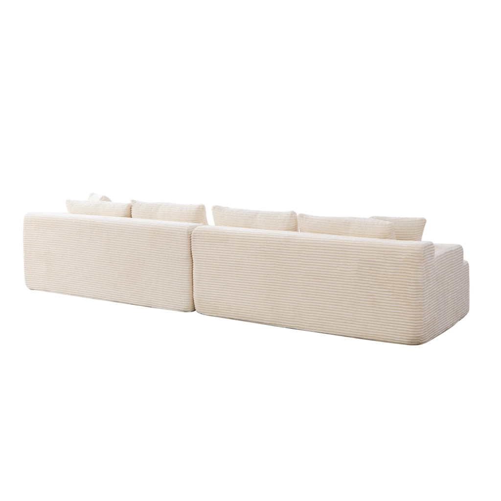 Divano con funzione chaise longue in tessuto chenille beige