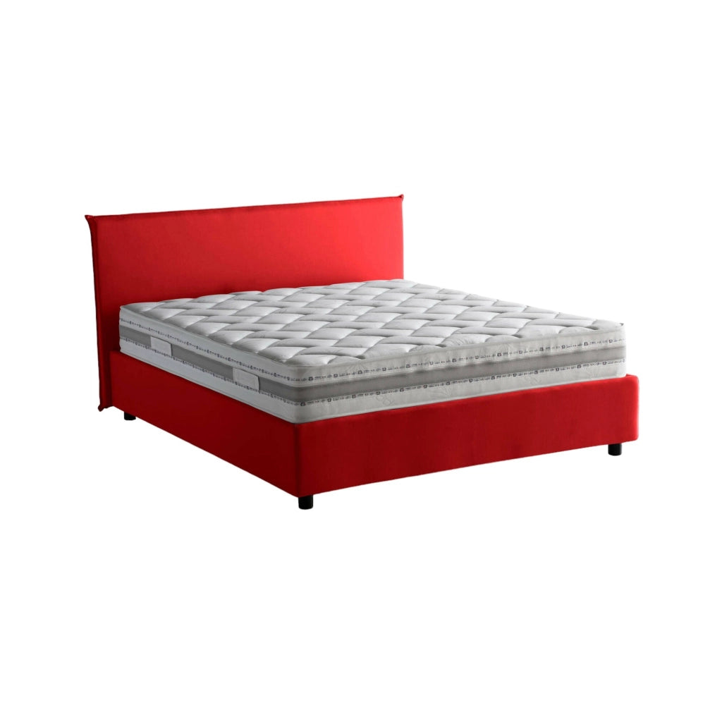 Letto matrimoniale Aros, Letto contenitore con rivestimento in tessuto, Made in Italy, Apertura frontale, con materasso cm 140x200 incluso, Rosso