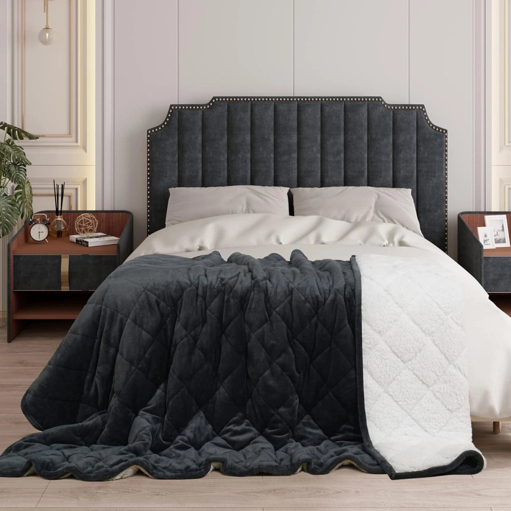 Coperta Ponderata per Adulti, Coperta Appesantita Double Face in Flanella e Lana d'Agnello, 9 kg 150x200 cm, Coperta Pesata Terapeutica per il Sonno, con Perle di Vetro, Grigio