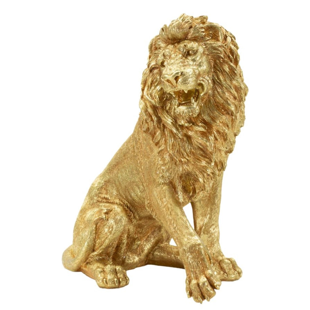 Scultura Leone 2, Oro, Poliresina, 45x29x55 cm