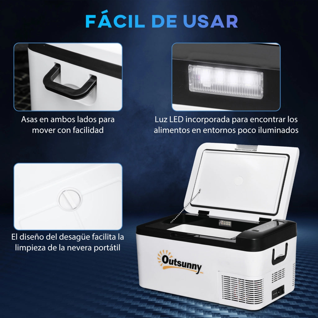 Frigorifero Portatile Elettrico 18L ¨C Xylo ¨C 12/24V fino a -20¡æ con Compressore, Luce LED, Manici Pieghevoli, Bianco