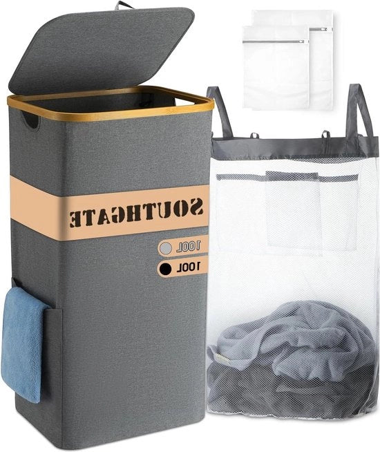 Lavatrice a 100L con coperchio in grigio, migliorata stabilità, lavatrice compatta, lavatrice pieghevole, sacco di lavaggio rimovibile, lavatrice a sabbia, cassa di lavaggio, cassetta di lavaggio - grande capacità, costruzione robusta