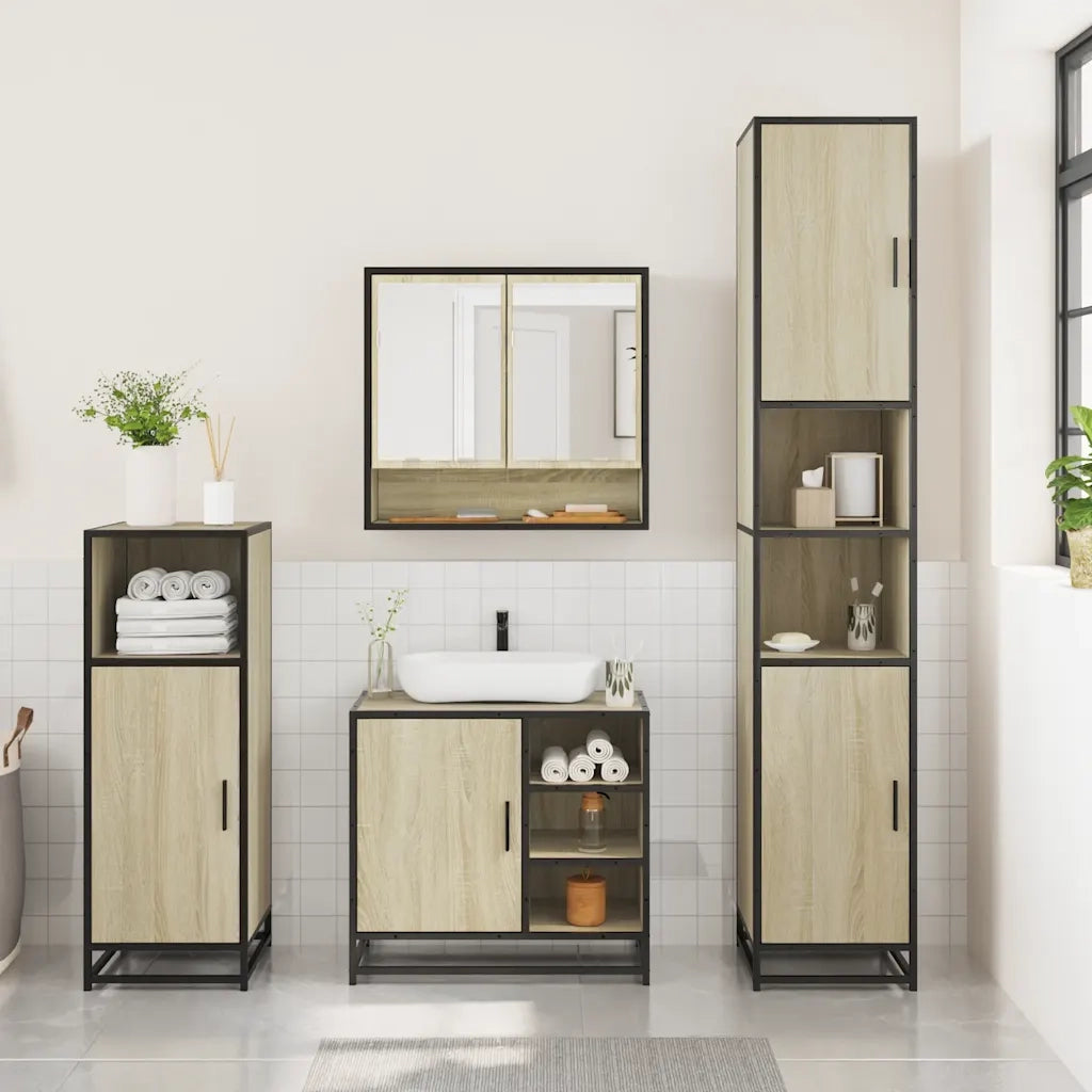Set Mobili da Bagno 3 pz Rovere Sonoma in Legno Multistrato 3300996
