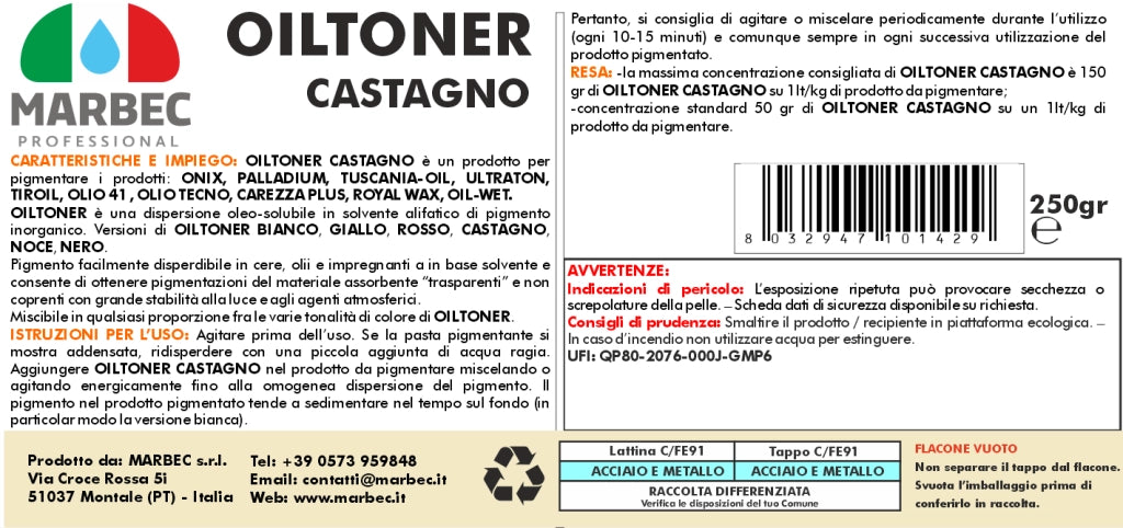 Pigmento in dispersione oleo-solubile OILTONER CASTAGNO   250GR