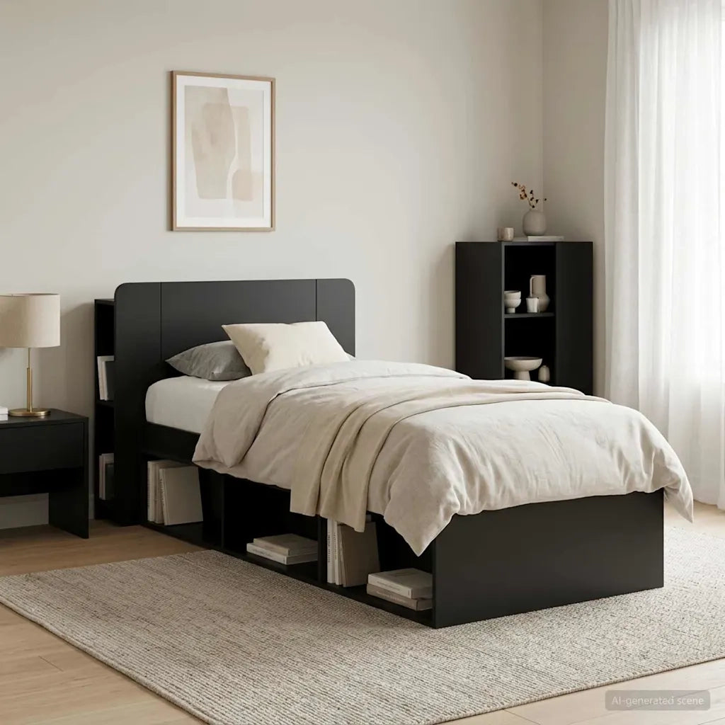 Testata del letto con archiviazione Nero Legno ingegnerizzato 8001184