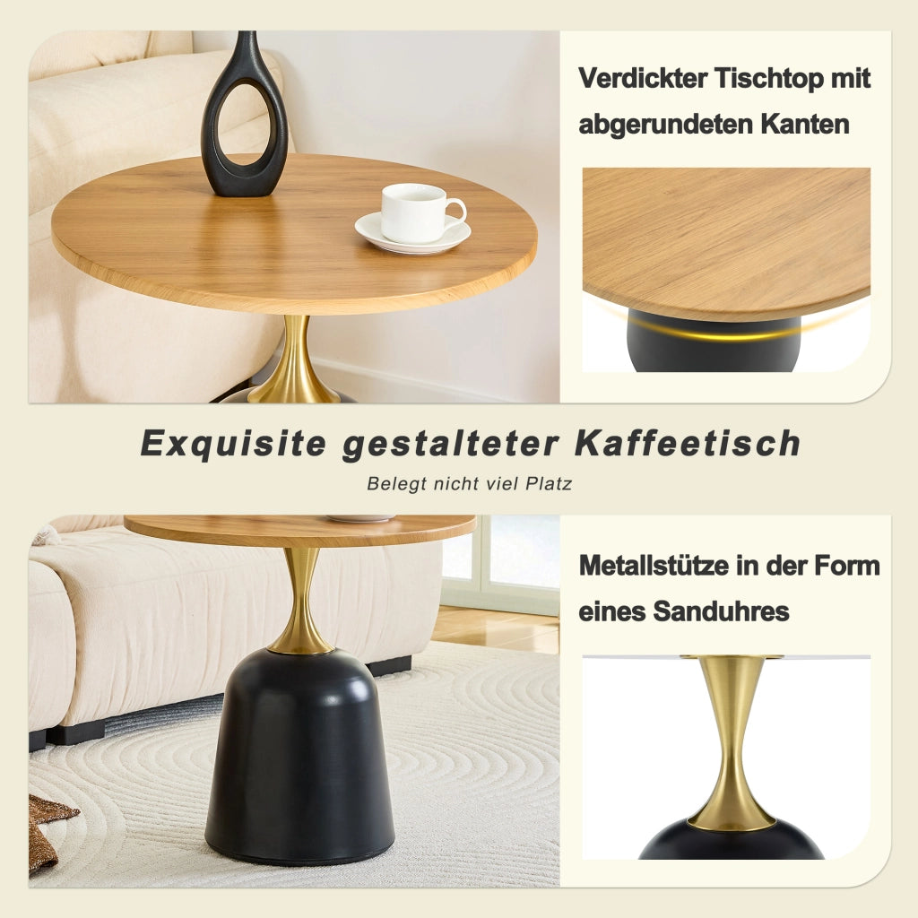 Tavolino basso rotondo in melamina con base metallica, stile nordico, per soggiorno e ufficio, legno, 70 × 69 × 40 cm