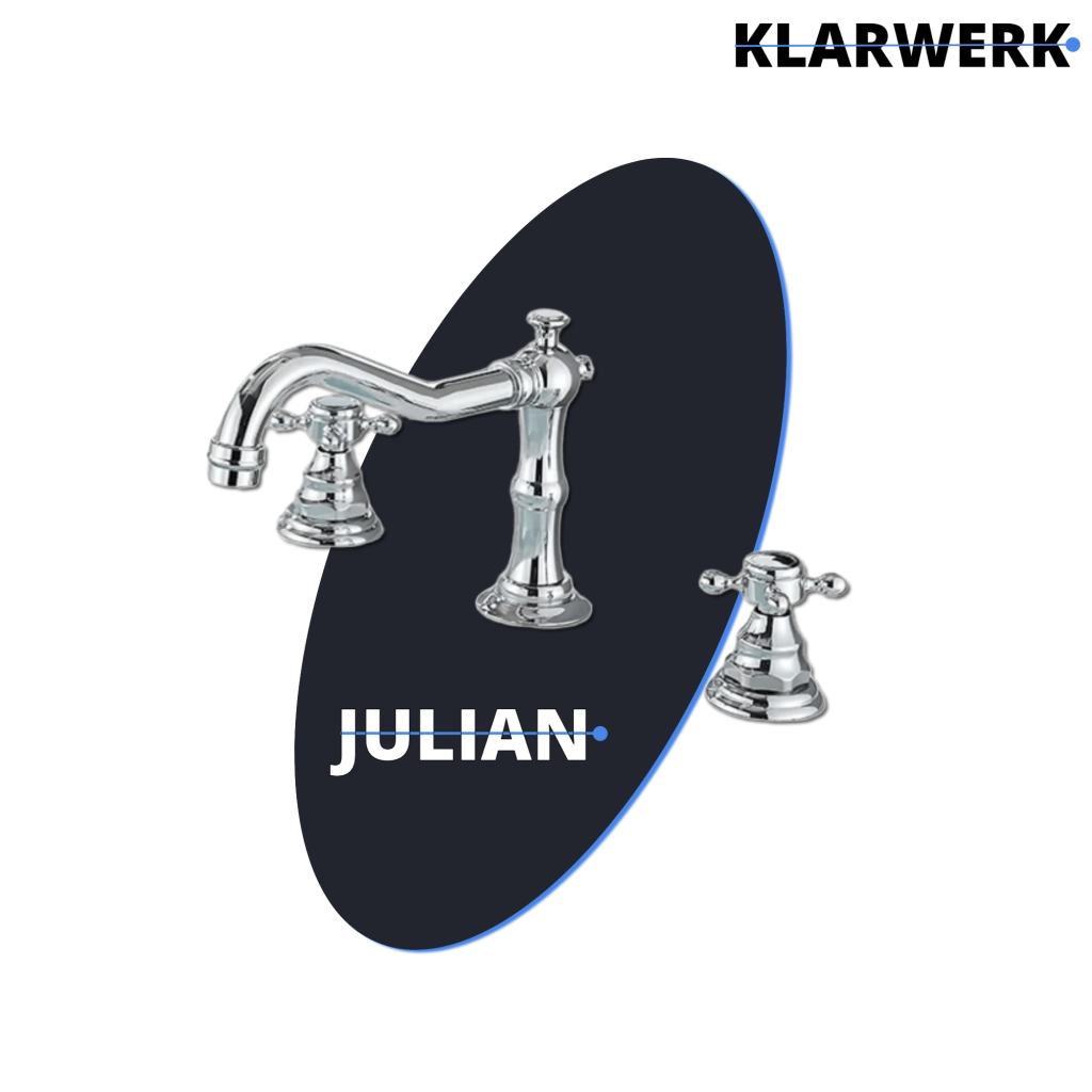 JULIAN | Rubinetto da bagno vintage a 3 fori cromo lucido Lavello in acciaio inossidabile retrò premium | Antico miscelatore 2 maniglie argento