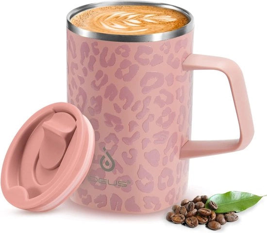 Caffè e tè 470 ml (16 oz), tazza in acciaio inox a doppia parete e isolata a vuoto con manico antiscivolo e coperchio a sfera scorrevole e grande capacità (Rosso Tigre)