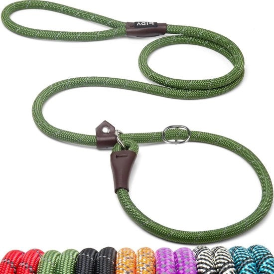 Guida per Cani a Cappio | 18 m Unico Taglia, Facile da Indossare, Corda Duratura e Resistente alle Intemperie con Stipette Riflettenti (Verde)