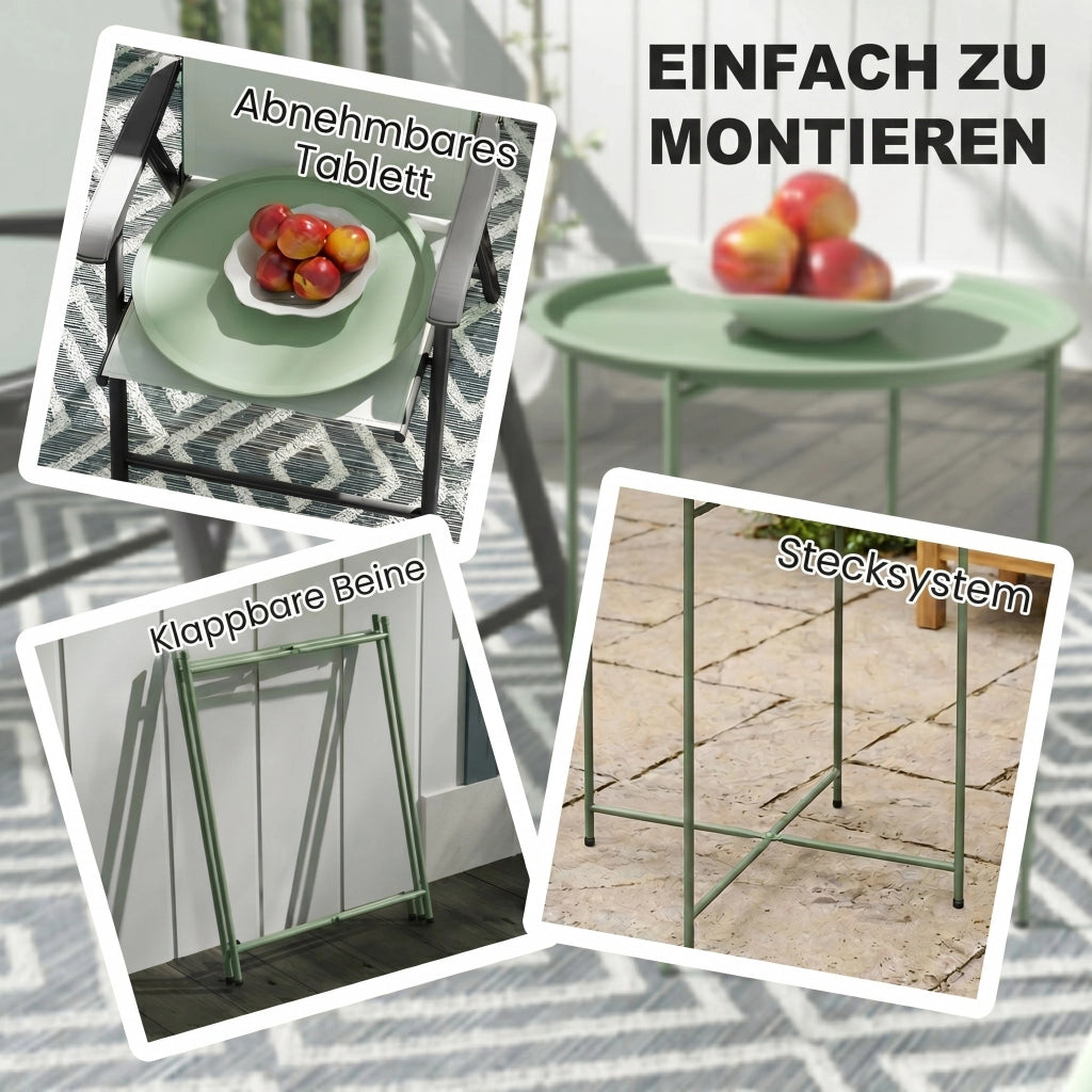 Tavolino da caff¨¨ rotondo con piano amovibile ¨C zephmum ¨C verde, gambe in acciaio, ? 46x53 cm