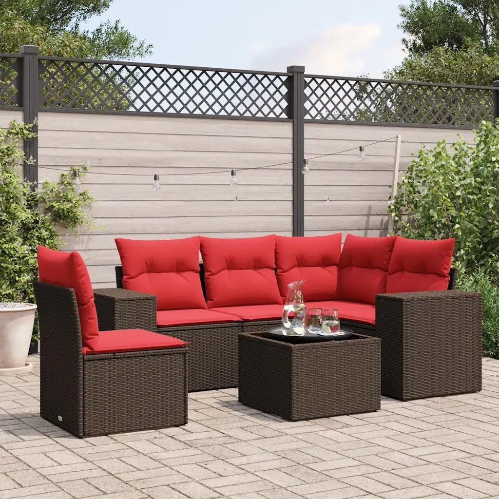 Set Divani da Giardino 6 pz con Cuscini Marrone in Polyrattan 3222583