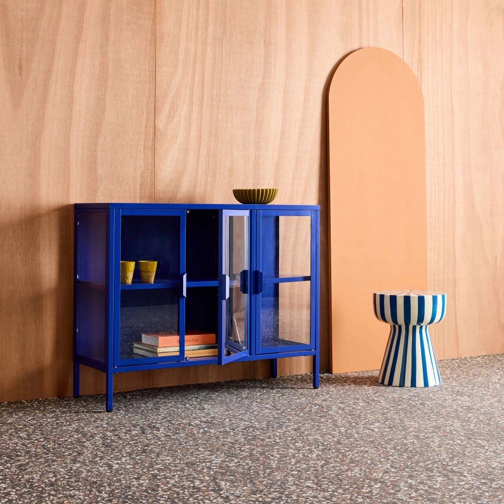 Credenza industriale in metallo e vetro temperato 3 ante, 100cm