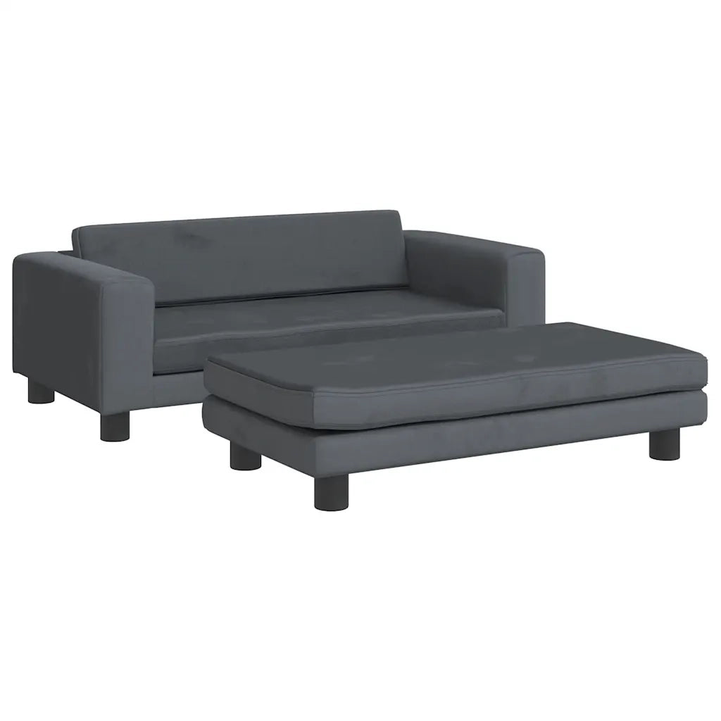 Divano Bambini Poggiapiedi-Sofa-Divanetto Bambini Grigio Scuro 100x50x30 cm Velluto