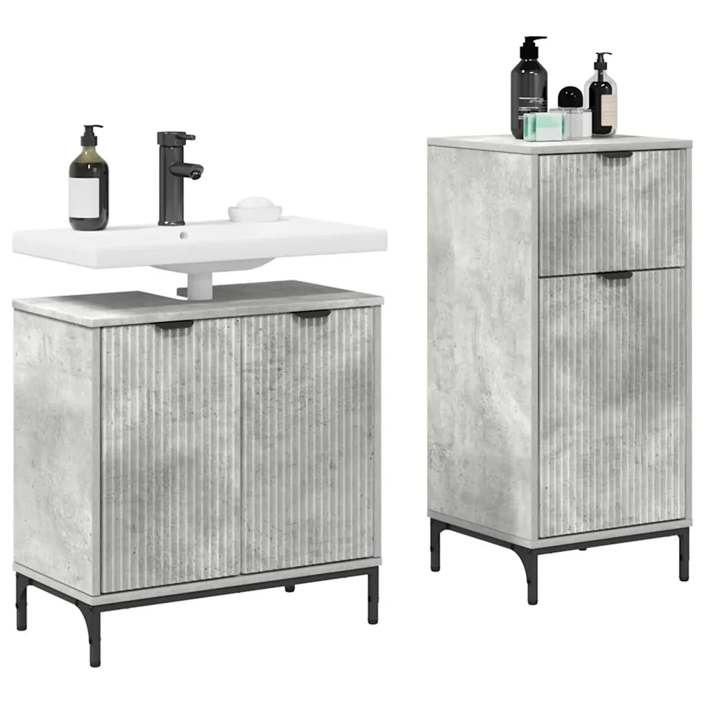 Set di mobili per il bagno con cassetto 2 pcs Grigio cemento 3393096