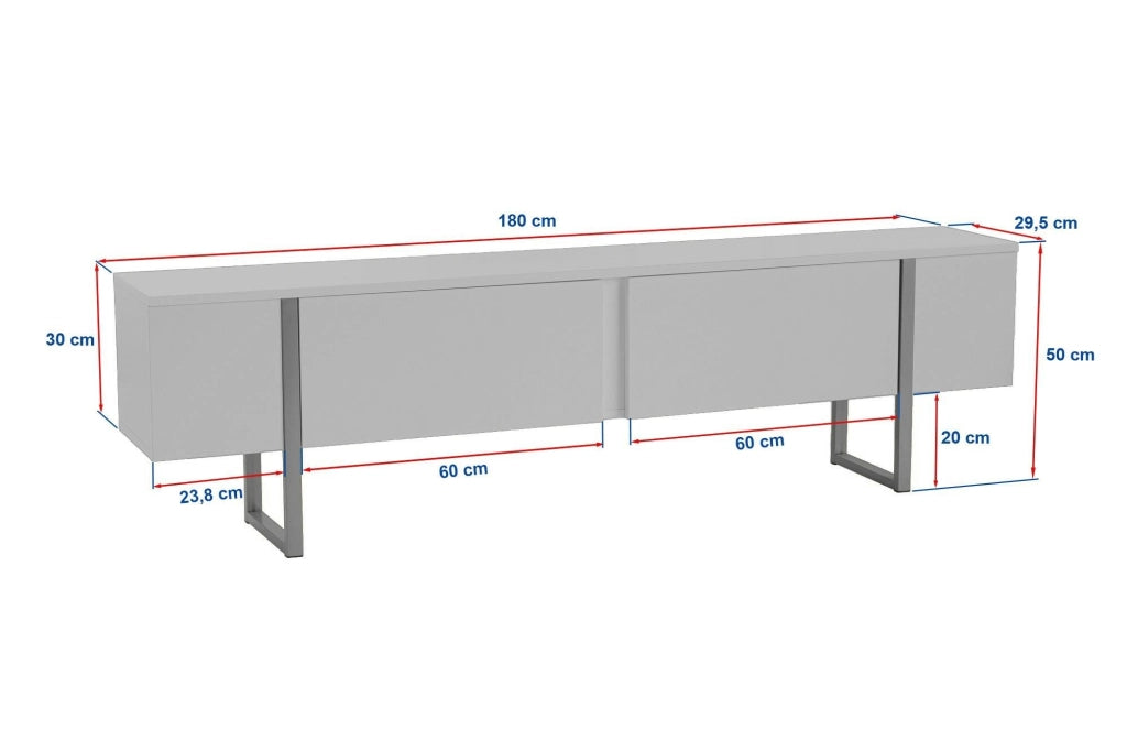 Mobile porta TV Lilith, Credenza da soggiorno, Armadio basso per TV, Base parete attrezzata, 180x30 h50 cm, Bianco e Oro