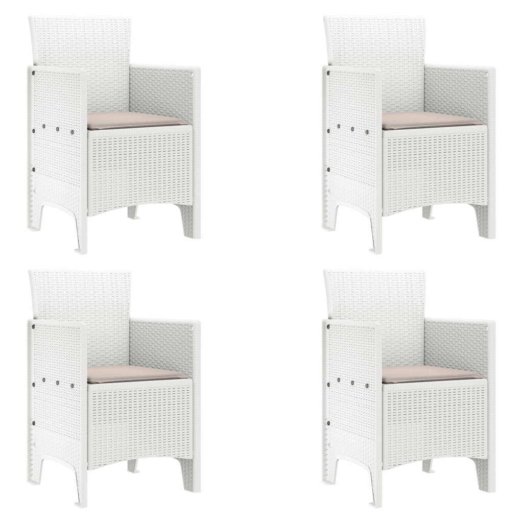 Set di 4 sedie da giardino bianche in polyrattan con cuscini