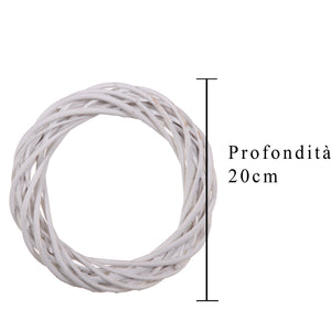 Set 9 Coroncine Bianche di Rattan Larghezza 20 cm