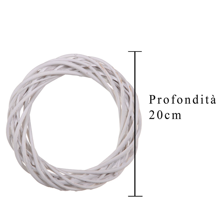 Set 9 Coroncine Bianche di Rattan Larghezza 20 cm