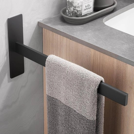 Supporto asciugamano senza perforazione Autoadesivo 38cm - Supporto asciugamano in acciaio inox lucidato a specchio rettangolare, unico braccio, fissaggio alla parete per bagno e cucina