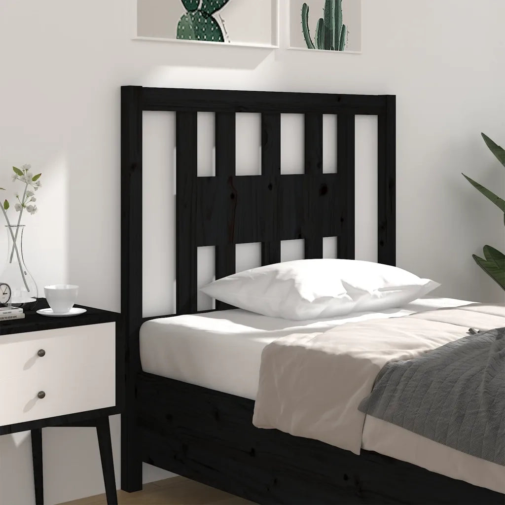 Testiera per Letto-Testata-Testiera Decorativa Nera 96x4x100 cm in Legno Massello di Pino 651979