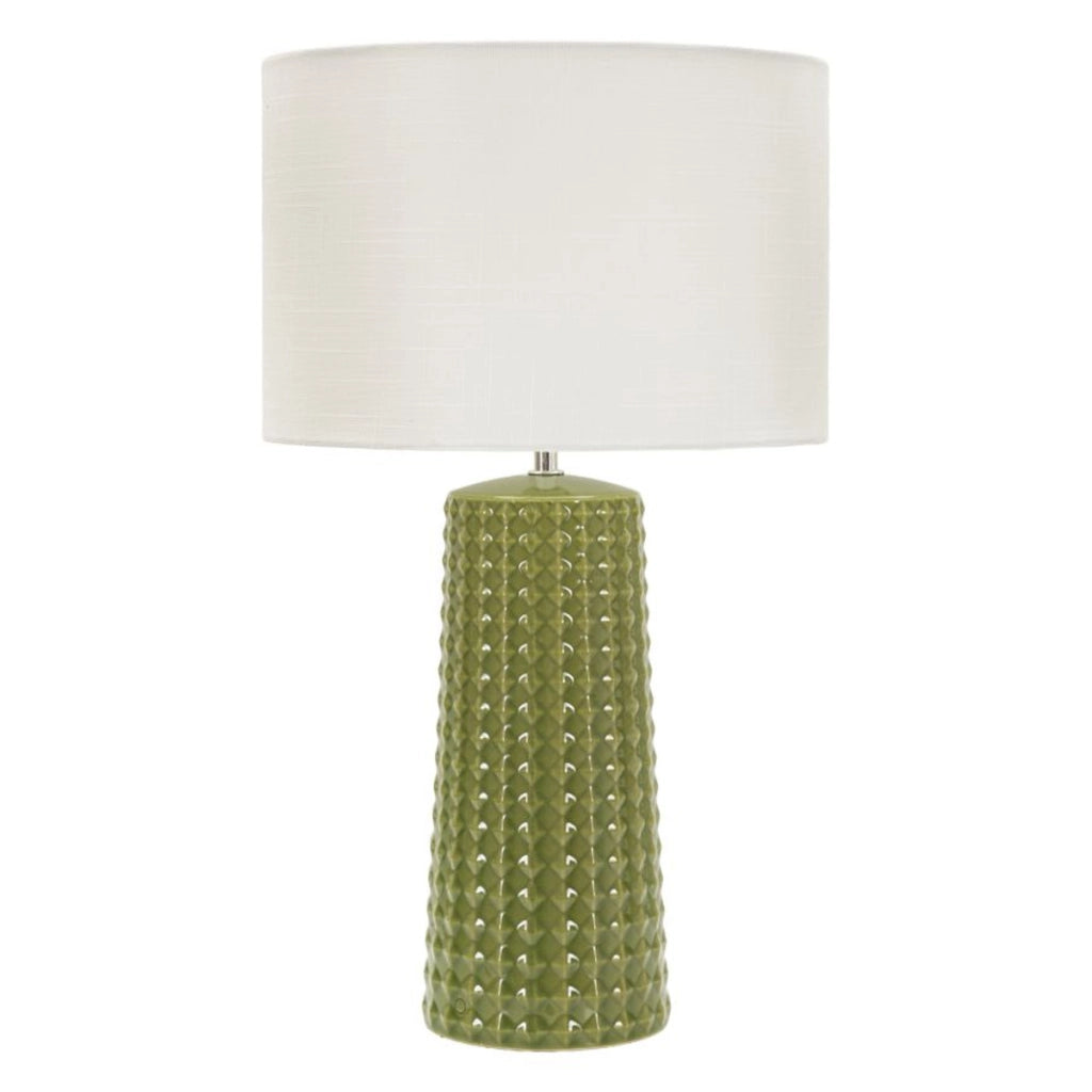 Lampada da tavolo Gliss in ceramica verde oliva e tessuto