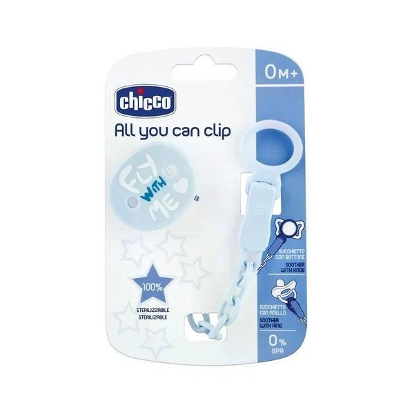 Porta succhietto chicco 00040852100000 easy clip con catenella azzurro