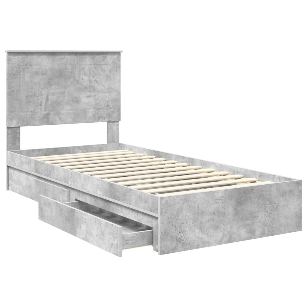 Letto con Contenitore con testiera Grigio cemento 75 x 190 cm