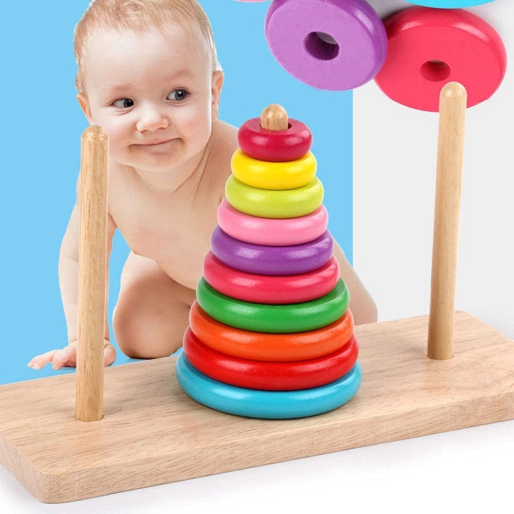 Trade Shop - Torre Di Hanoi Giocattolo Per Bambini Impilatore Blocchi Legno Gioco Educativo -