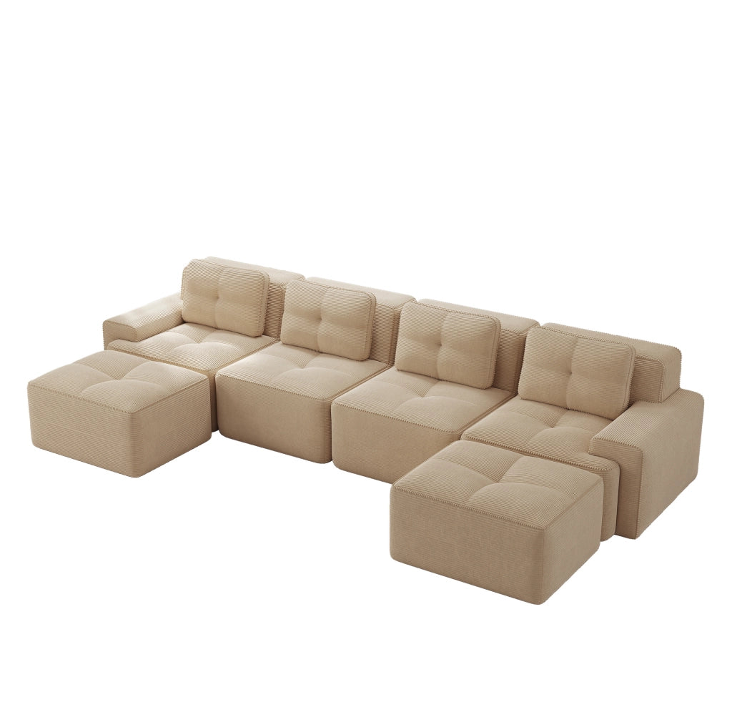 Divano modulare 4 posti con chaise longue a U 382x177x69 cm in corduroy beige