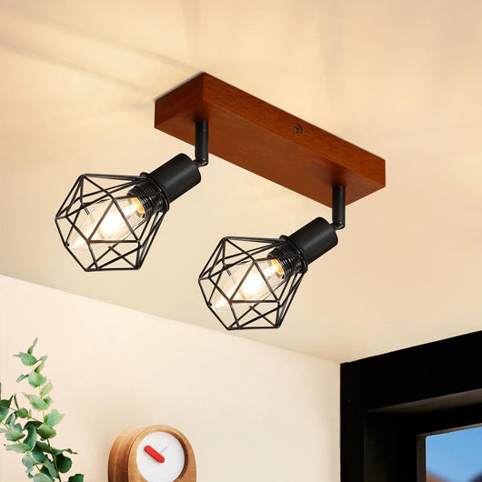 ZMH Faretto da soffitto neri 2 luci legno E14 vintage per soggiorno