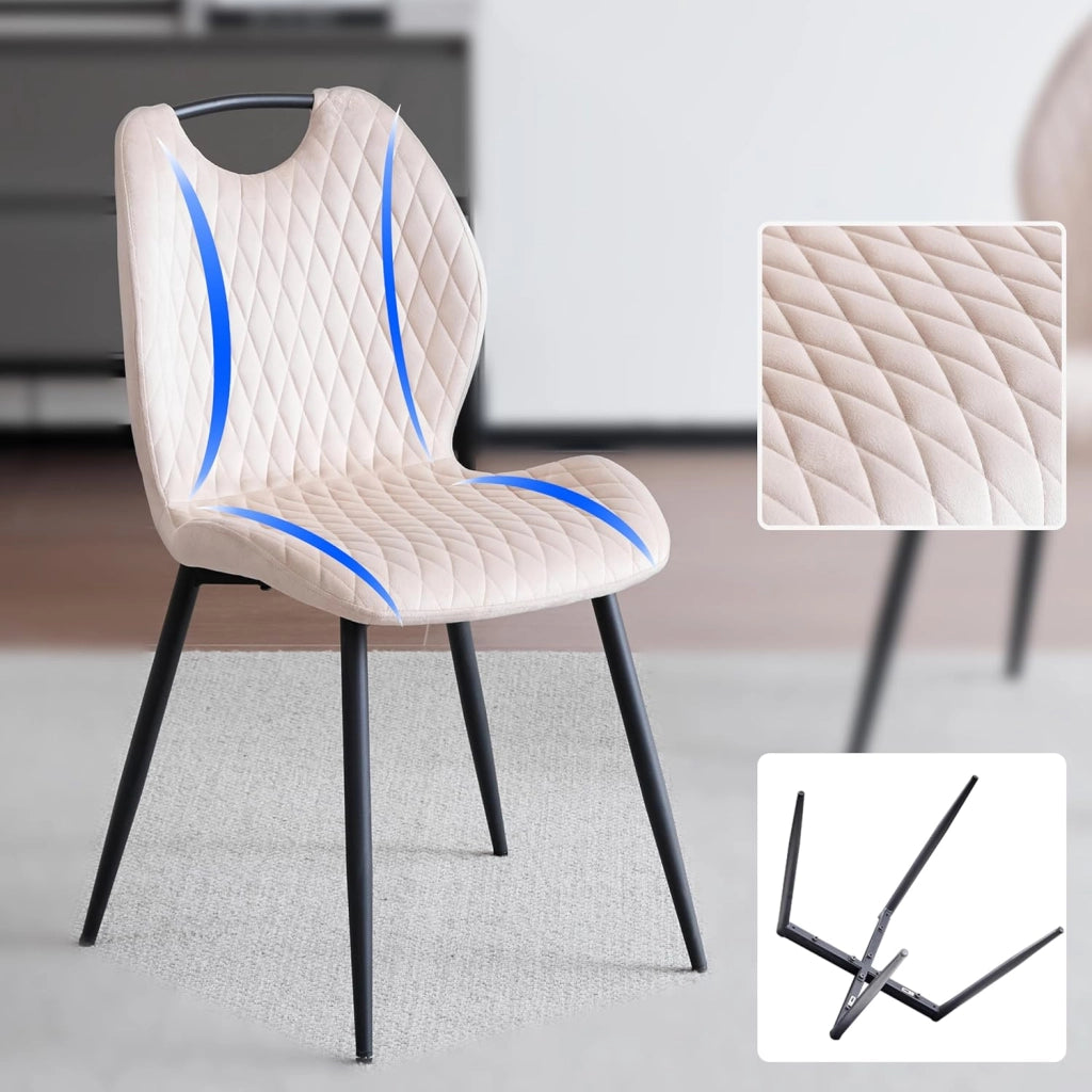 GrandCA HOME Set di 8 Sedie da Pranzo, Sedia da Pranzo Imbottita, Sedia da Cucina Nordica Con Maniglie, Gambe in Metallo, Sedie con Motivo a Rombi (Cachi)