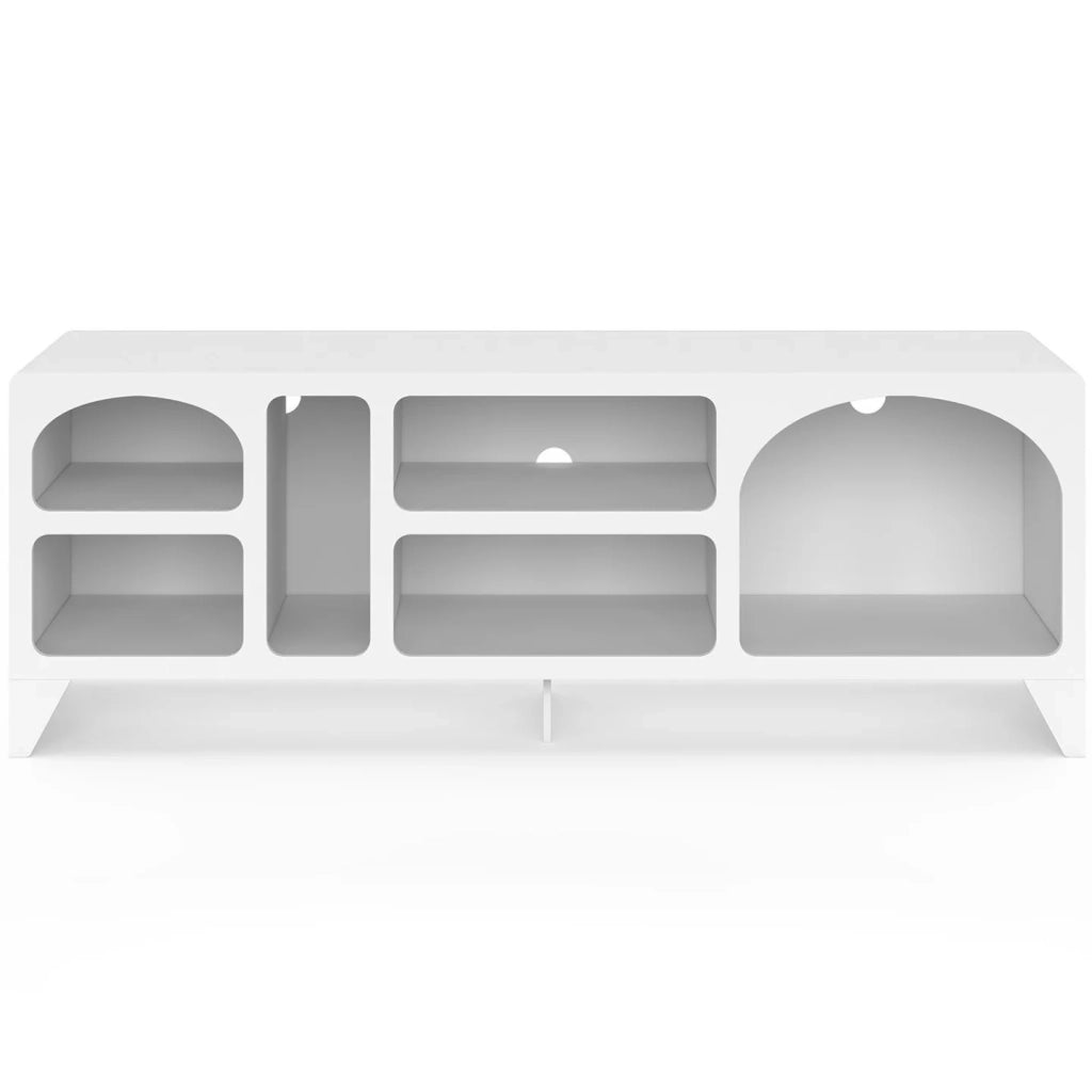 IDMarket - Mobile TV organico ALESIA 140 cm con 6 nicchie in legno bianco
