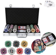 Set di Poker in Argento - 300 Sfere di Poker Professionali, 2 Carte da Gioco, Dadi e Bottone del Croupier per Casa