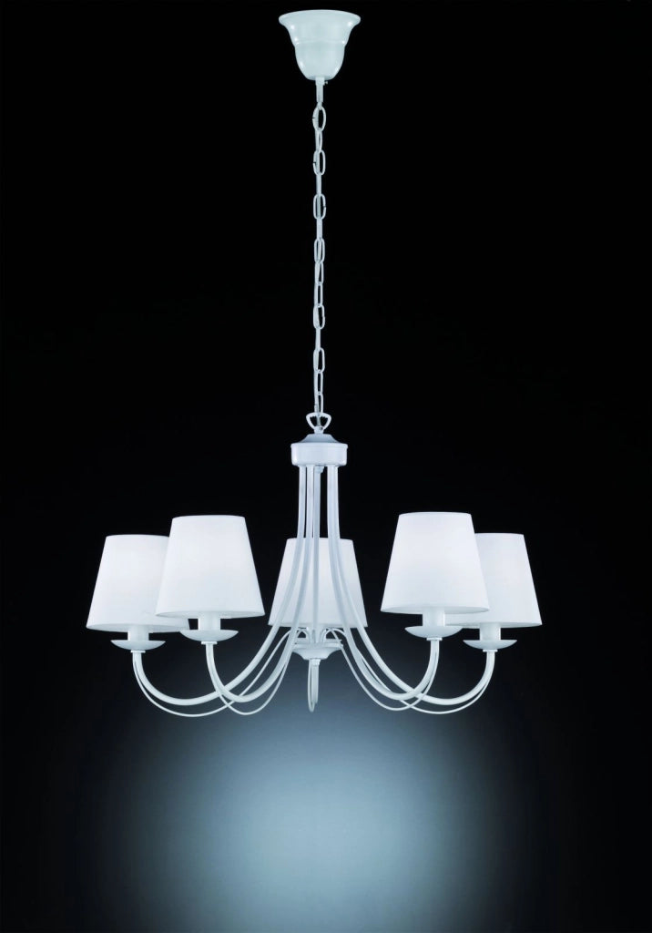 CORTEZ LAMPADARIO 5 LUCI METALLO BIANCO OPACO CON PARALUMI STOFFA BIANCA D. 65CM ATTACCO E14